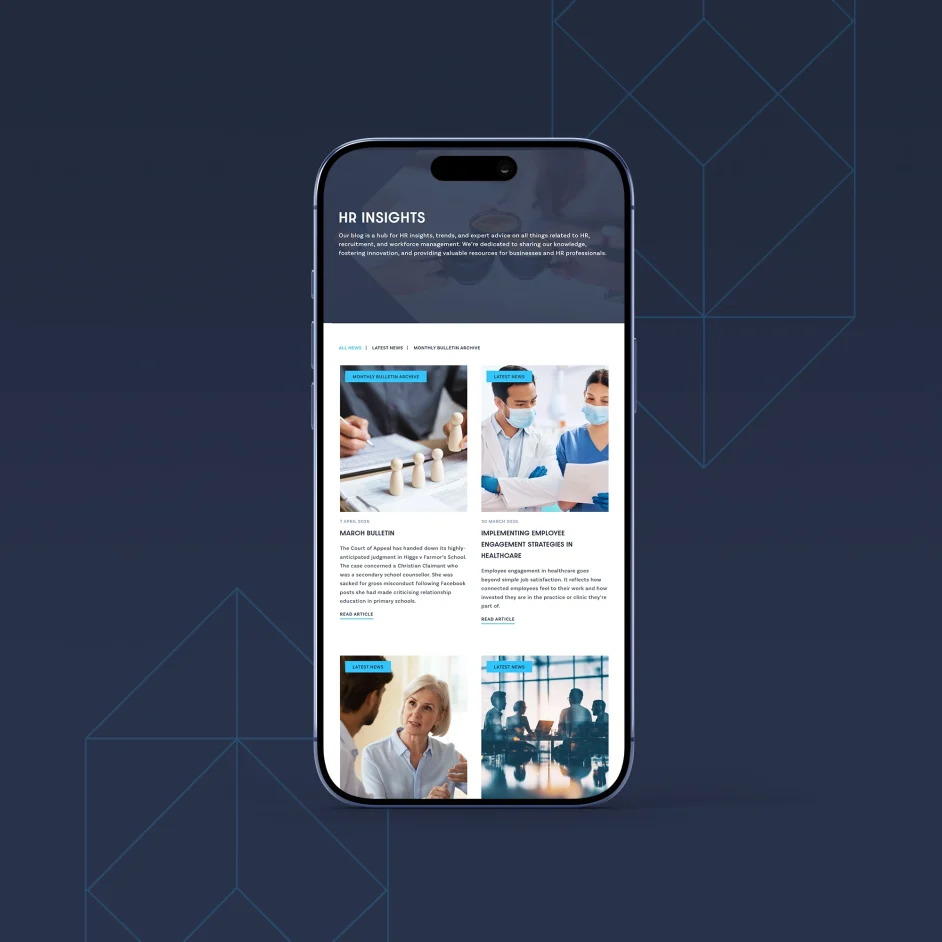 Mobile display of new Sapphire HR website.